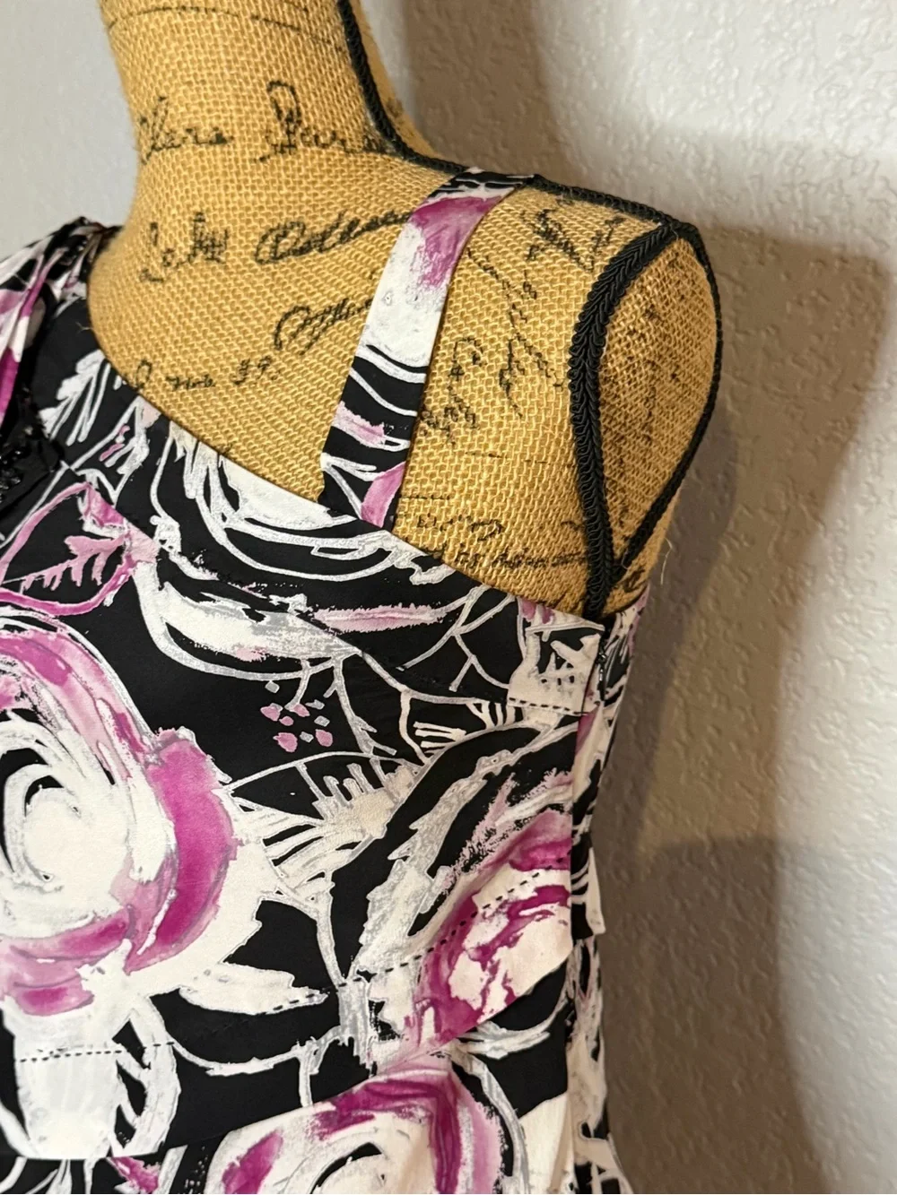 Vintage Robert Rodriguez Black & Pink One-Shoulder Silk Floral Top